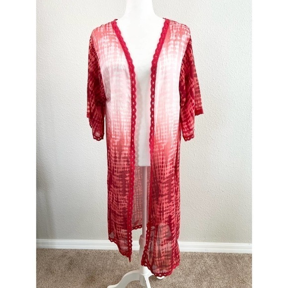 Nwt LuLaroe Chloe Red Gradient Lace Long Open Front Kimono Cardigan S - Picture 1 of 6